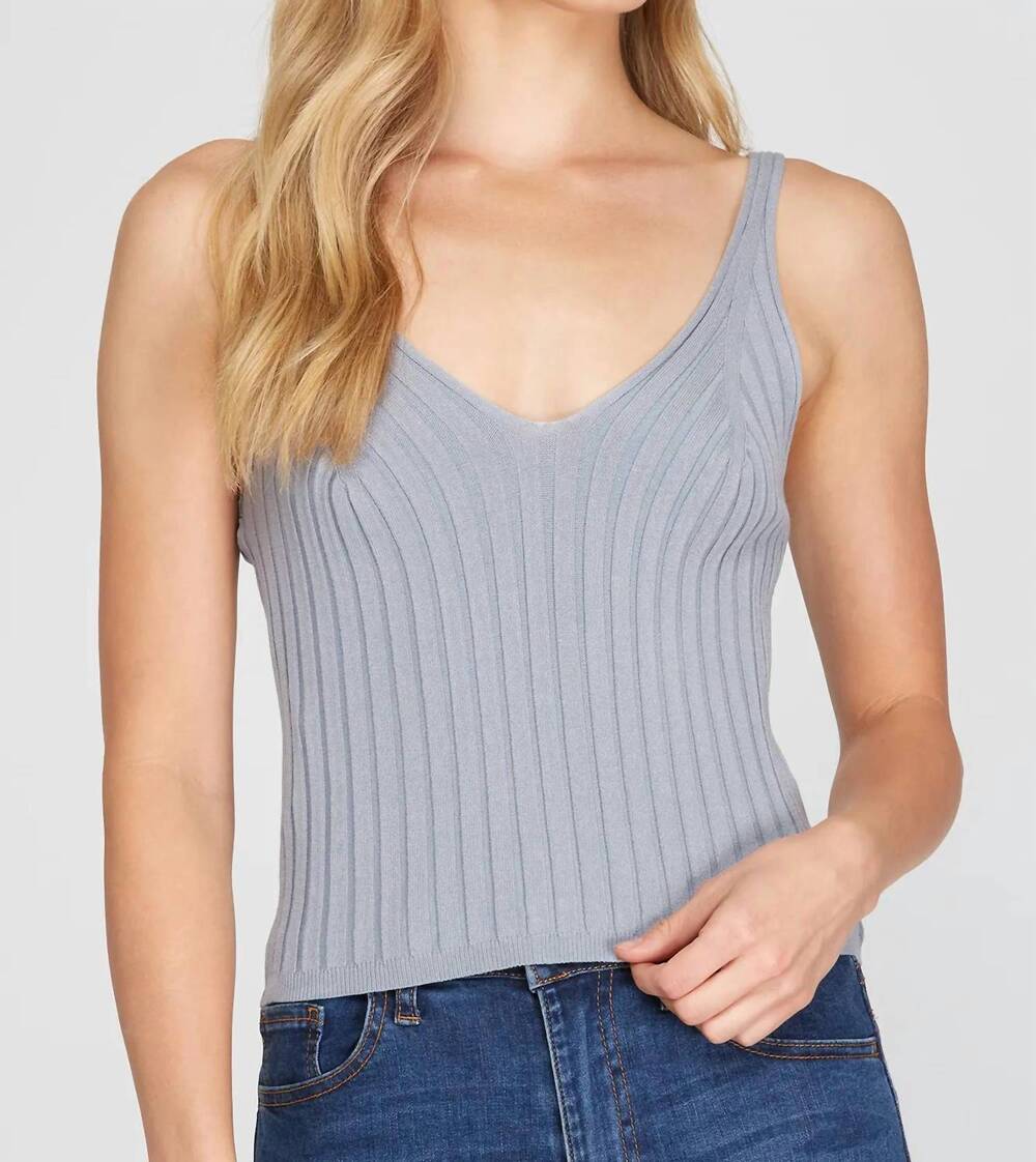 NEW SHE + SKY regan ribbed tank top in blue grey